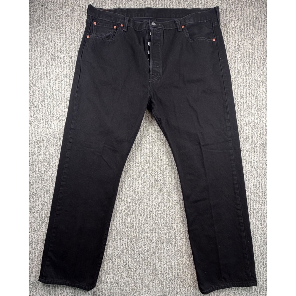 Levis 501 Original Fit Jeans Mens 42x32 Black Button Fly Straight Leg Denim